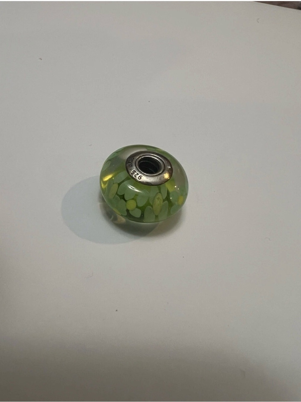 Authentic Pandora Sterling Green Blossom XL Murano Glass Flower Bead - Retired - Picture 2 of 5